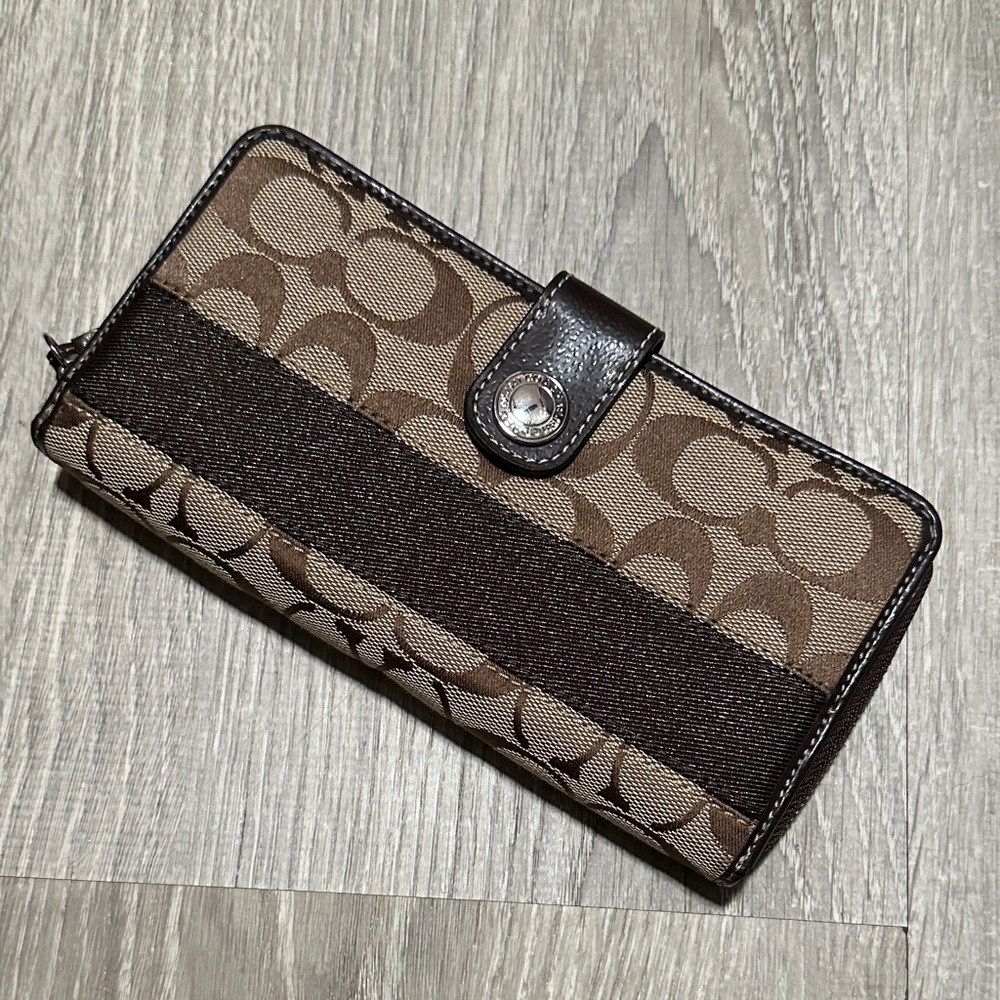 Coach Signature Brown and Tan Wallet